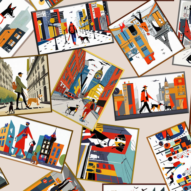 Dog Walking Tan 犬の散歩柄