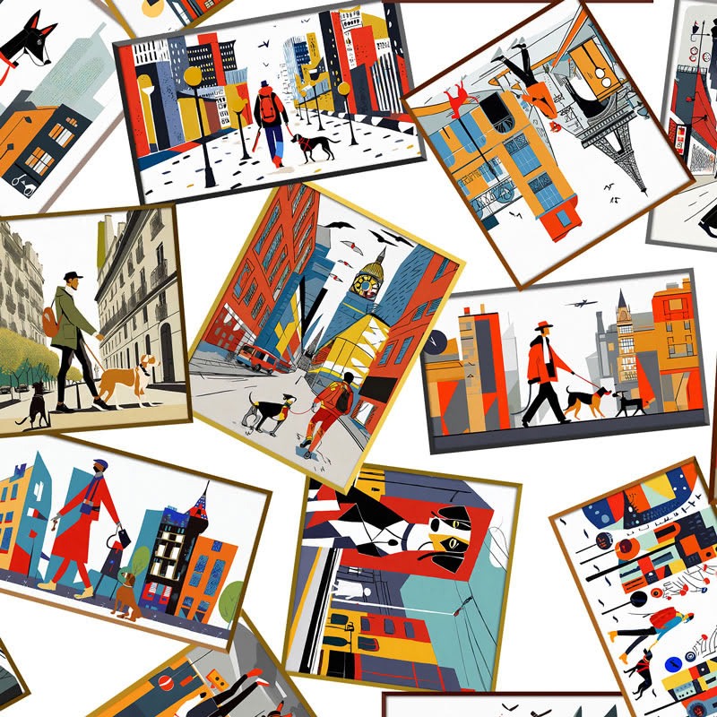 Dog Walking White 犬の散歩柄