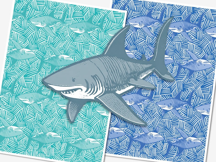 サメの小紋柄 ブルー＆アクア