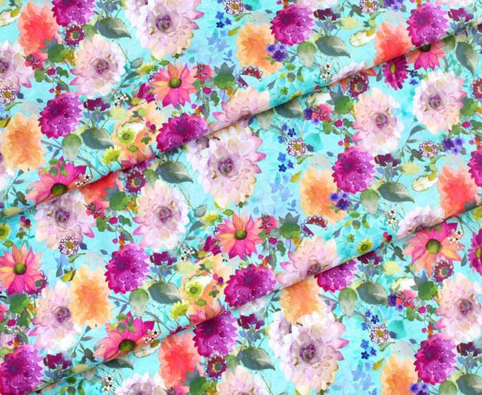 Clothworks / Garden Fresh Y4256-33 Dahlias Aqua