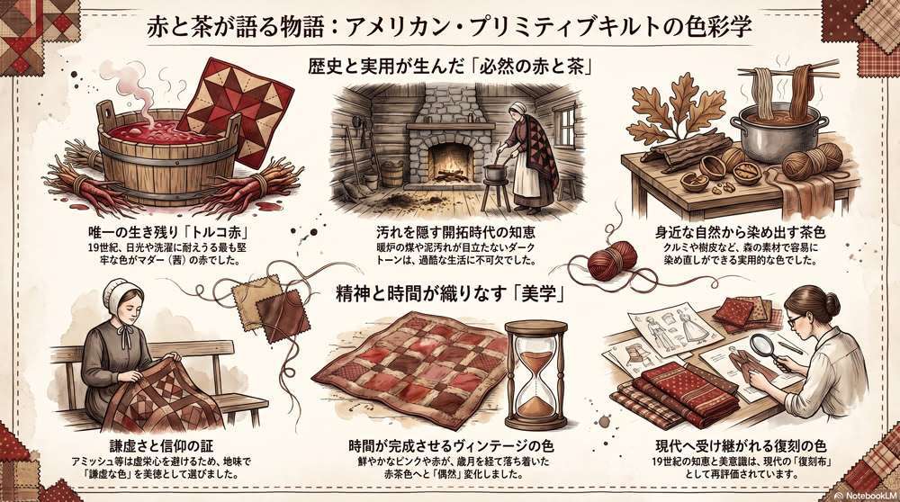 赤と茶が多いのはなぜ？ - アメリカン・プリミティブキルトの色の秘密