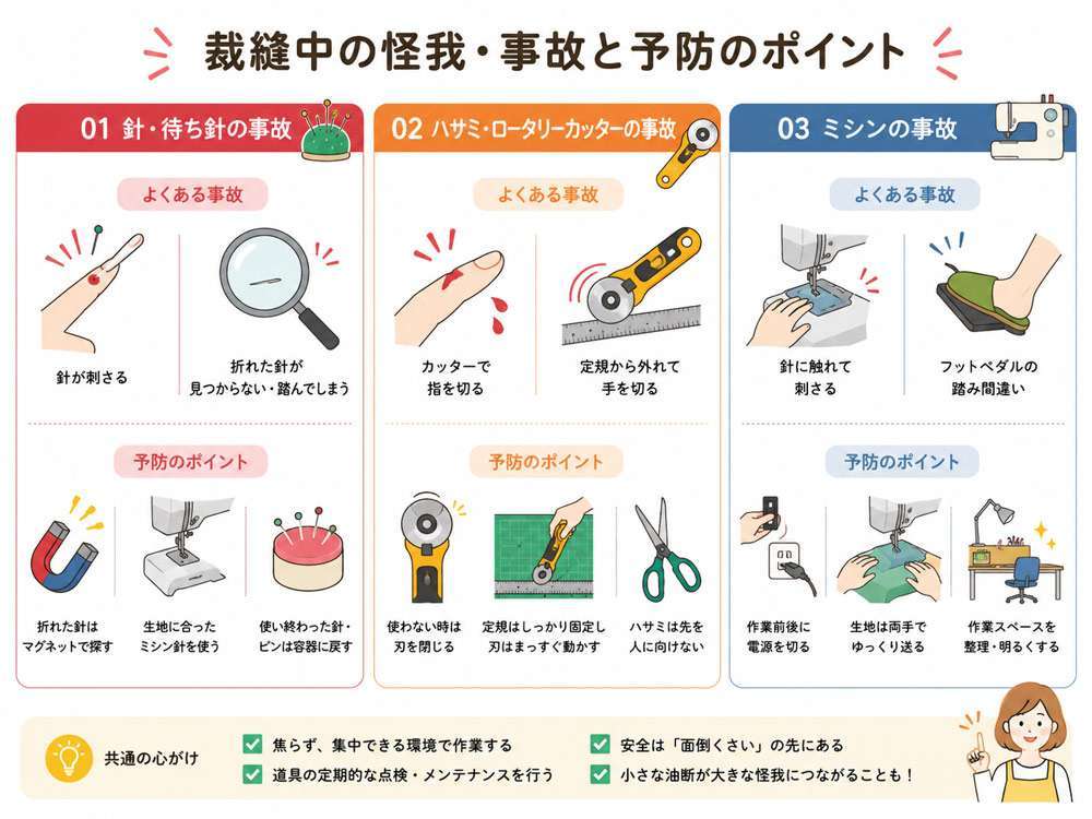 気をつけよう、裁縫中の怪我と事故
