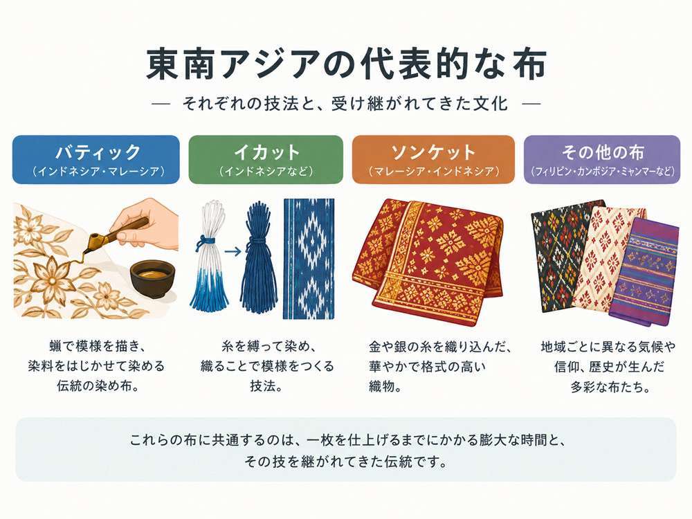 東南アジアの伝統布の種類と特徴