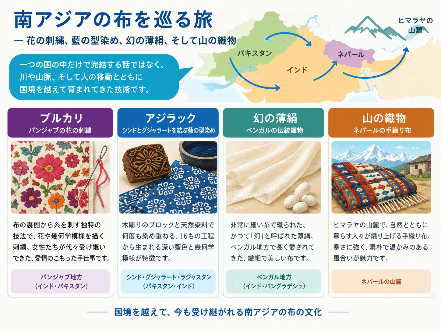 南アジアの伝統布の種類と特徴